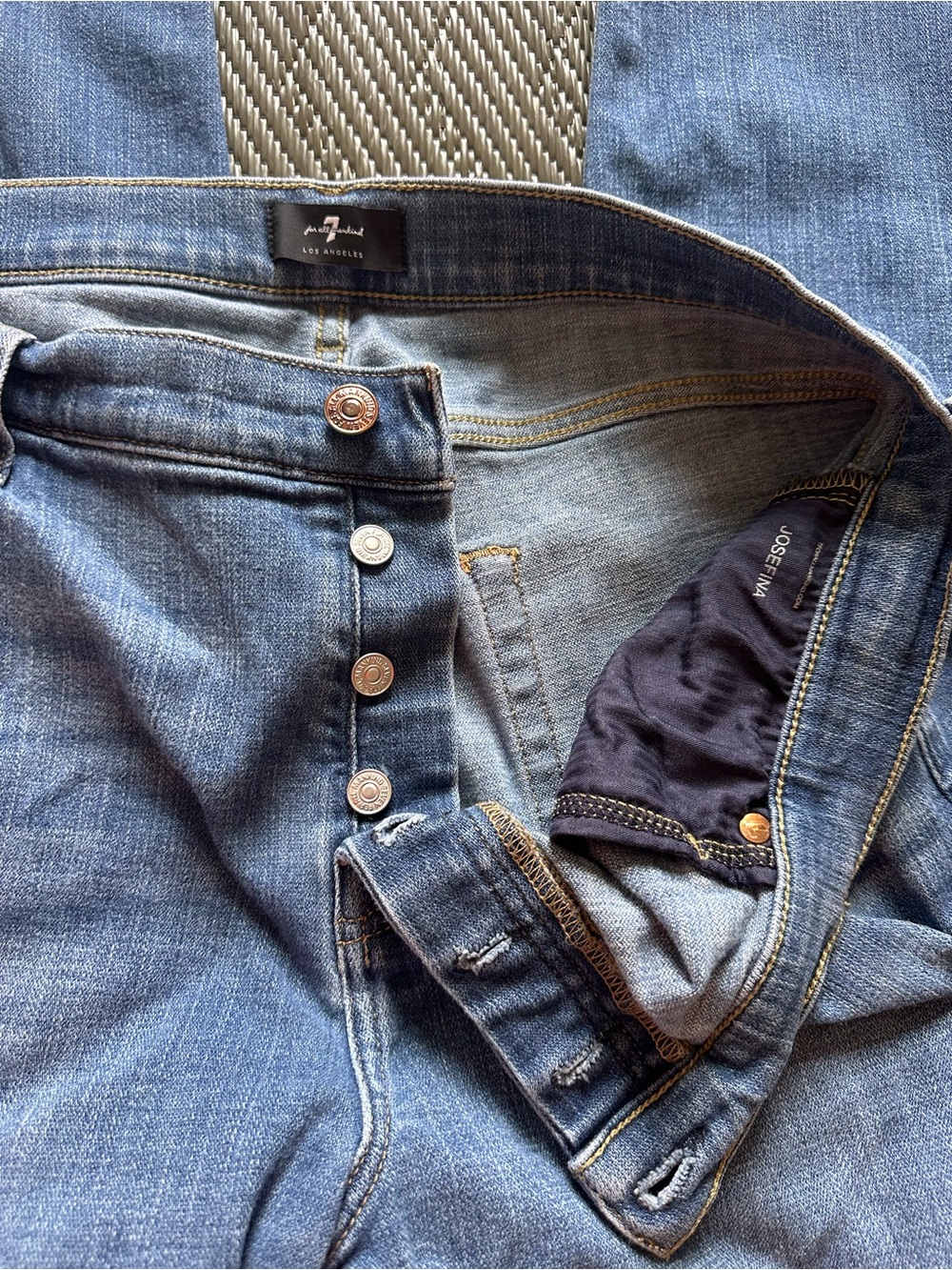 7 For All Mankind Jeans 33 Blue Josefina Boyfriend Button Fly Denim Crop 37x26.5